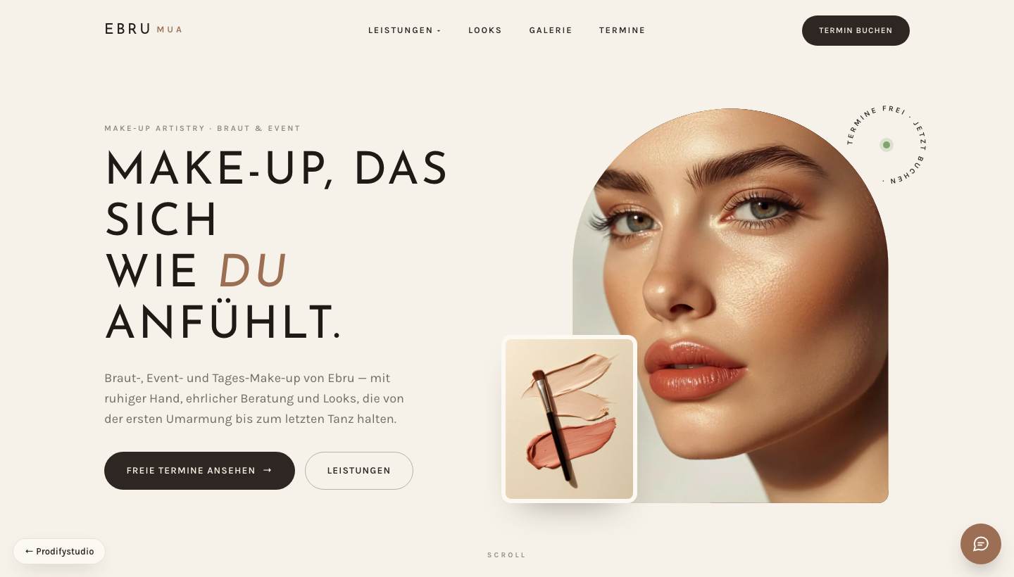 Ebru MUA — Beauty-Website am Desktop