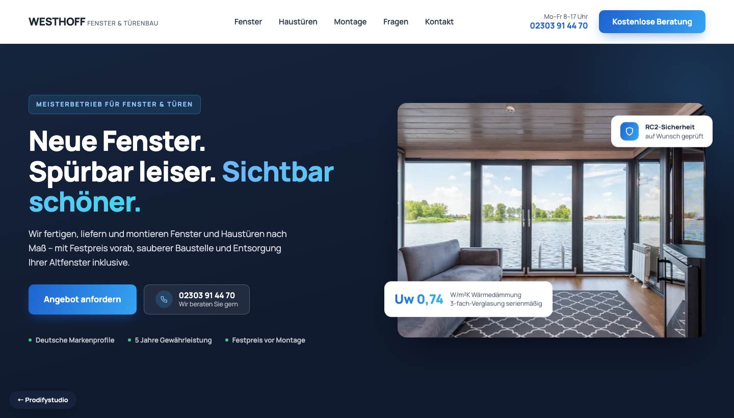 WESTHOFF — Handwerks-Website am Desktop