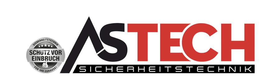 ASTECH Sicherheitstechnik – Logo mit Siegel „Schutz vor Einbruch – für Ihr Zuhause“