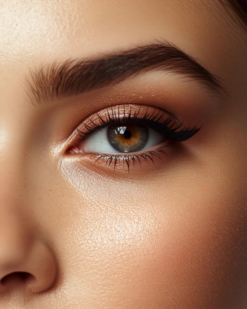 Augen-Make-up in warmem Bronze mit präzisem Lidstrich