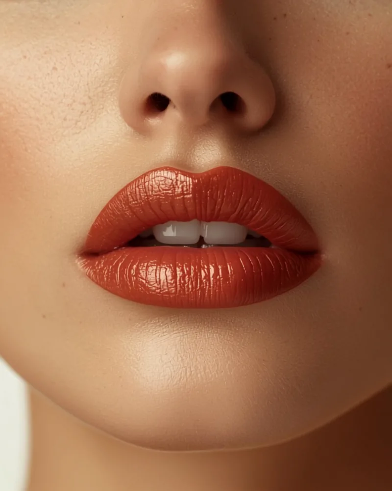 Lippen mit Satin-Lippenstift in Terrakotta-Nude